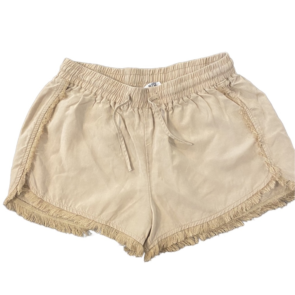 BB Dakota by Steve Madden Linen Fringe Shorts Khaki Color Preppy Beach Pull On